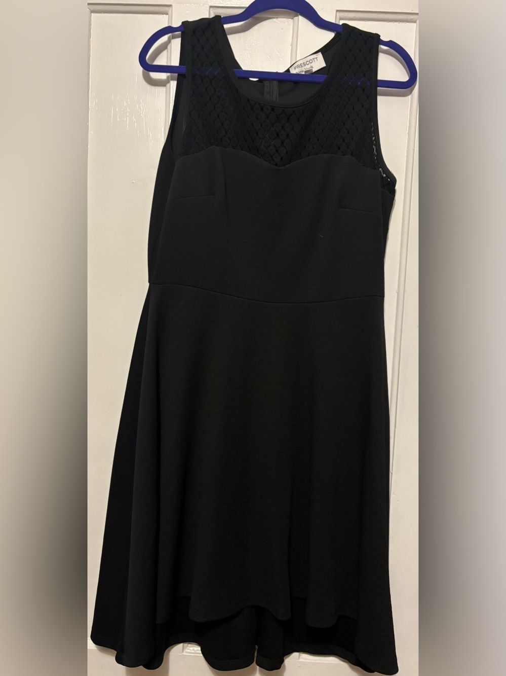 Sleeveless Black A-Line Dress with Lace Yoke